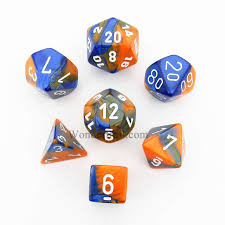7 Blue-Orange w/White Gemini Polyhedral Dice Set - CHX26452